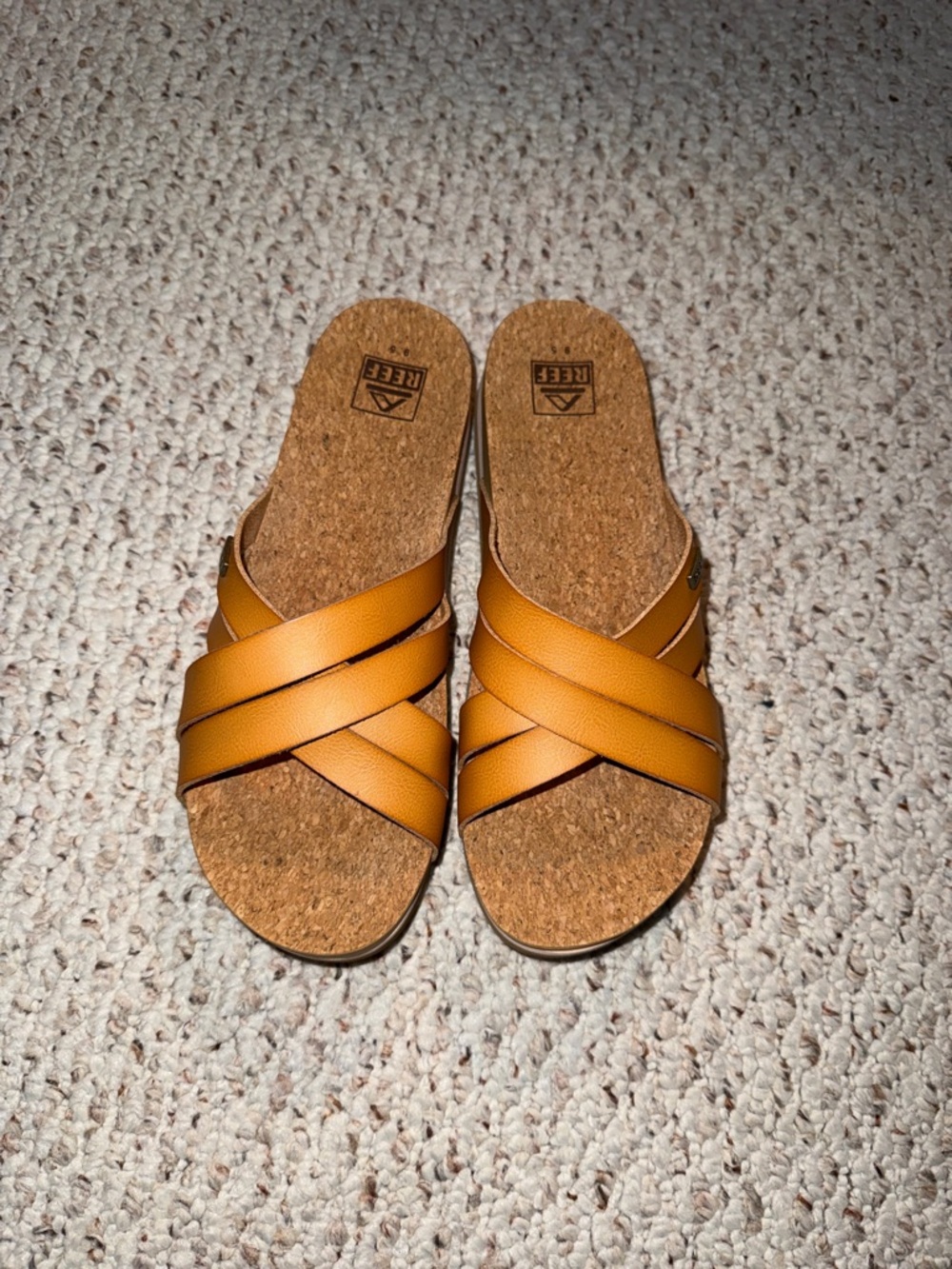 Reef Tan Crisscross Slide Sandals